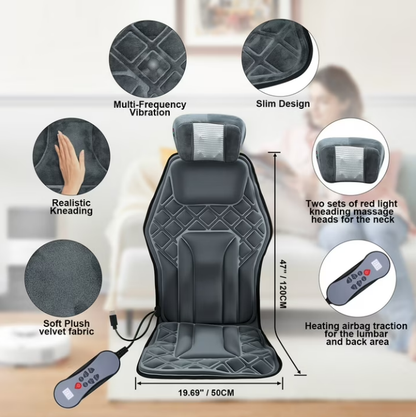 Seat Massager Cushion with Heat & Vibration, Deep Tissue Back & Neck Massage, Chair Pillow for Home, Office, Car