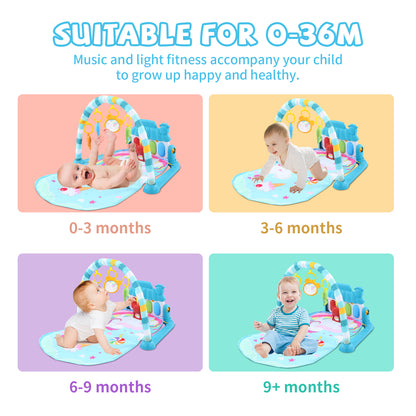 Baby Play Mat with Piano, Musical Activity Fitness Gym for Newborn, Infant Playmat Piano Suitable for 0-3 Year Boys and Girls Tummy Time, Blue