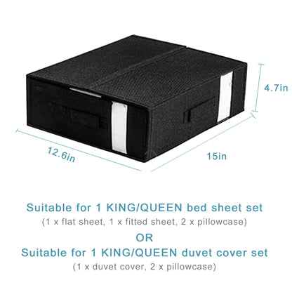 3 Pack Bed Sheet Organizer with Clear Window, Foldable Bed Sheet Storage for Queen or King Size Sheets,Duvet Covers, Pillowcases,Bedding Clothes,Blankets