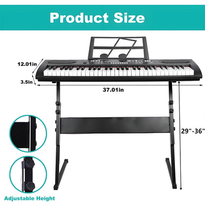 61 Keys Digital Electronic Keyboard Piano Set with Piano Stand, Built In Speakers for Beginners