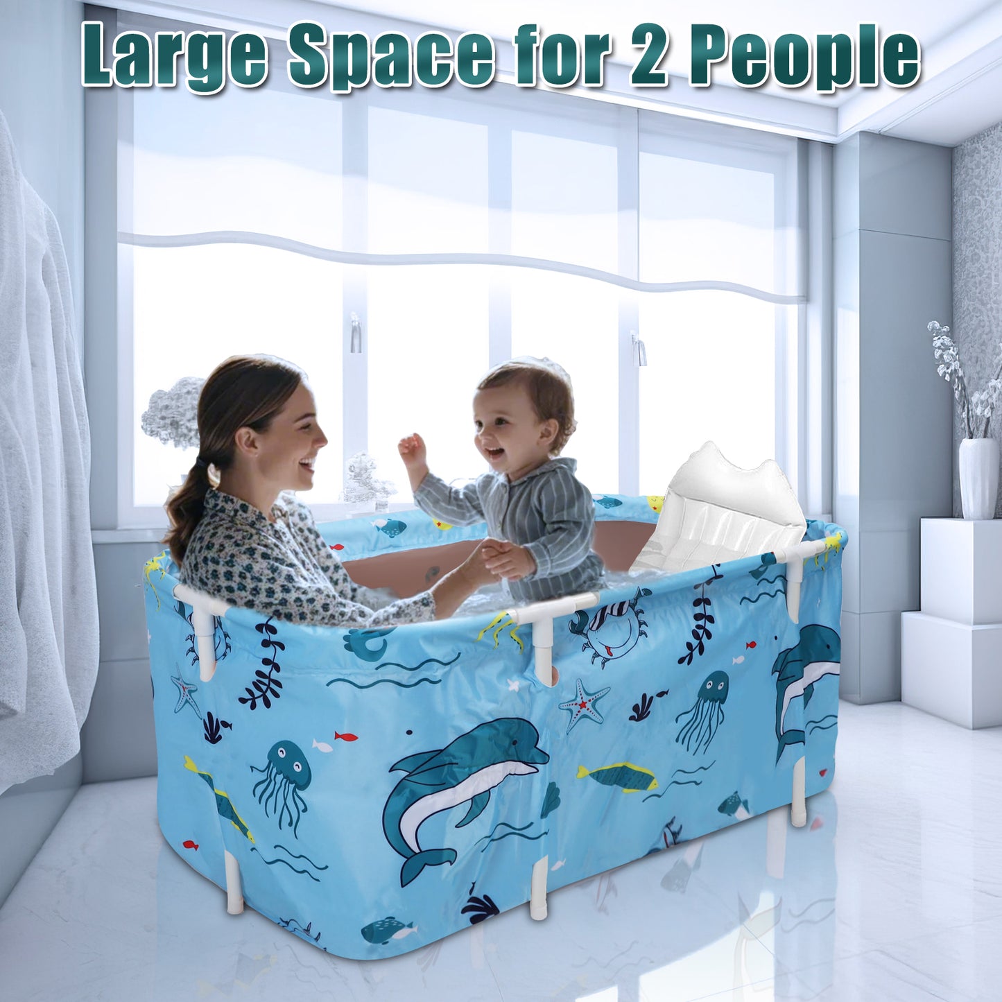 47in Foldable Bathtub Portable Soaking Bath Tub Ice Bathtub Hot Bathtub Bathing Tub for 2 Person With Back Pad for Shower Stall,Thickening with Thermal Foam to Keep