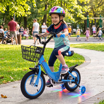 12 inch Kids Bike with Training Wheels, 2-in-1 Kids Bicycle with Adjustable Handlebar/Seat, Toddler Bike Gift for Boys Girls Kids Toddlers 1-5 YO,Blue