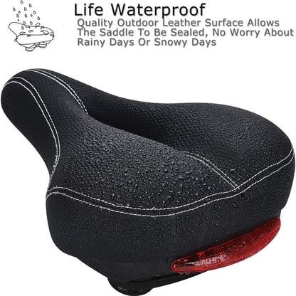 Bike Saddle with Tail Light, Ergonomic Comfortable Bike Seat Cushion, Bicycle Seat for Men Women with Shock Absorption, Waterproof Bicycle Saddle for Stationary/Exercise/Indoor/Mountain/Road Bikes