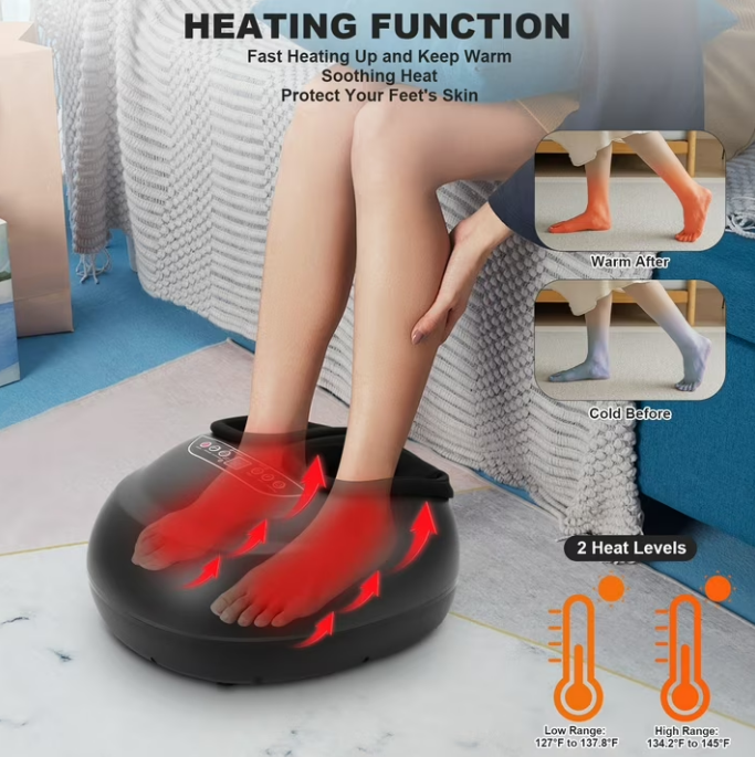 Foot Massager with Heat & Deep-Kneading, Air Compression Shiatsu Foot Massage for Plantar Fasciitis, Circulation, Relaxation & Gift
