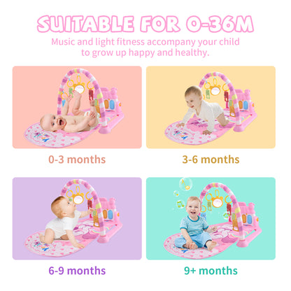 Baby Play Mat with Piano, Musical Activity Fitness Gym for Newborn, Infant Playmat Piano Suitable for 0-3 Year Boys and Girls Tummy Time, Pink