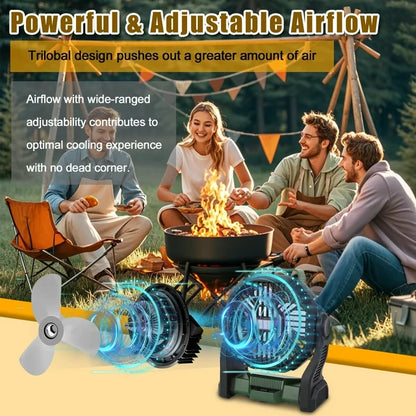 Camping Fan with LED Light & Hook Portable Fan USB Rechargeable Fan 4 Speeds for Outdoor Tent Travel Picnic Fishing Office
