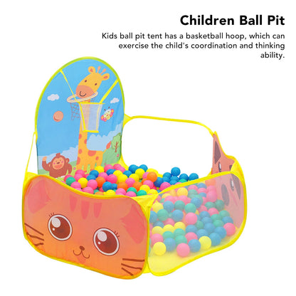 FAGINEY Kids Ball Pool with Basketball Hoop Baby Play Pool Tent Sturdy Cartoon Giraffe Safe Toddlers Tent for Indoor (No Ocean Balls)