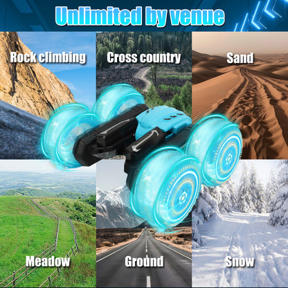 RC Stunt Car with Sound & LED Light Letters Double-Sided Drift 360-degree Flips Rotating Car Toy for Kids 3-12 Year Old, 4WD Remote Control Stunt Car for Boys Kids Girls