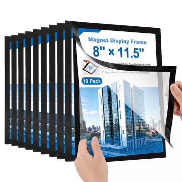 10PCS Magnet Photo Display Frame A4 Self Adhesive Sign Holder for Elevator Poster Advertising Illustration, Black
