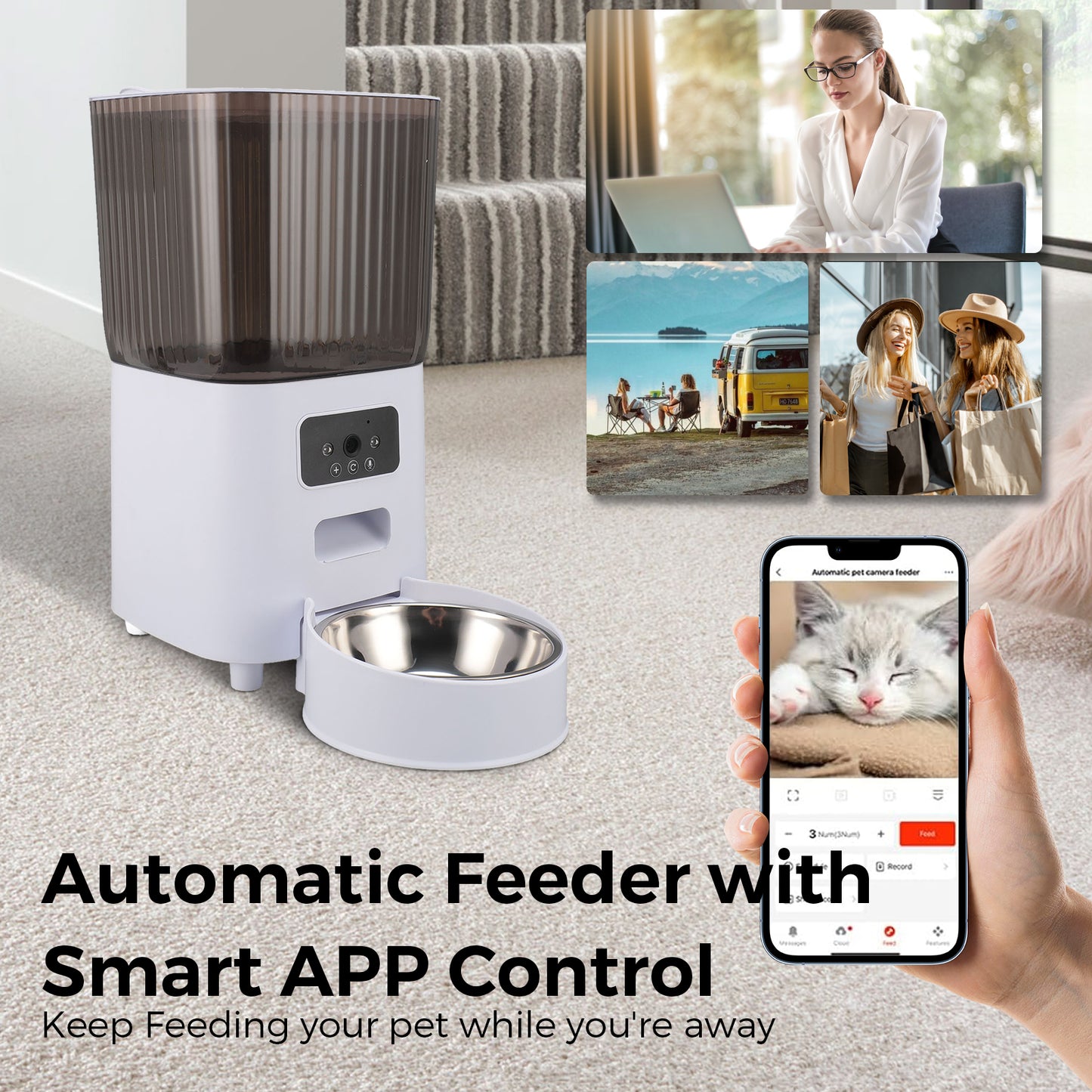 5L Automatic Cat Dog Feeder with Camera, App Control Smart Pet Feeder Food, HD Camera for Voice and Video Recording,Detachable for Easy Clean
