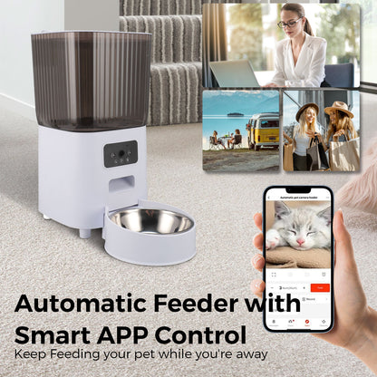 5L Automatic Cat Dog Feeder with Camera, App Control Smart Pet Feeder Food, HD Camera for Voice and Video Recording,Detachable for Easy Clean