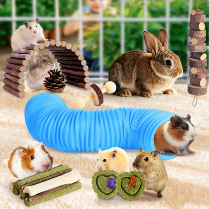 24 PCS Hamster Chew Toys, Natural Apple Wood Timothy Grass Bunny Toys, Small Animal Molar Teeth Care Toy Set, Cage Accessories for Hamsters, Guinea Pig, Rabbit, Chinchilla, Gerbil