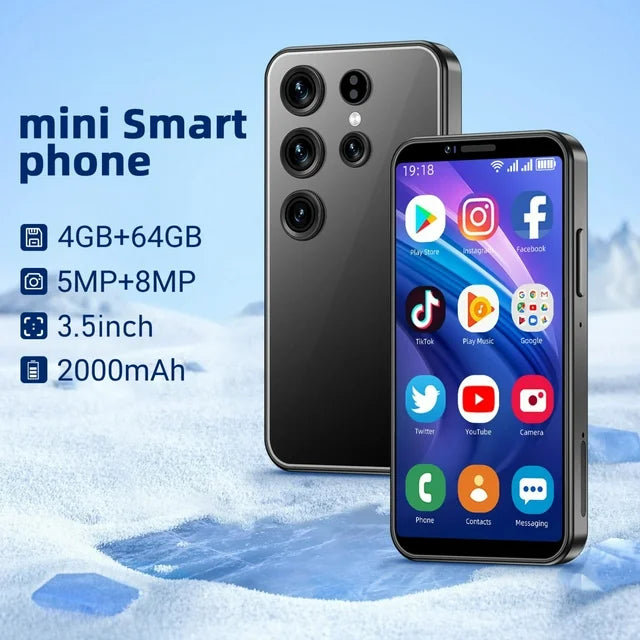 3G Mini Smartphone 3.5 Inch Android 10 Dual Sim 4GB+64GB Memory Face ID Premium Child Phone with WiFi Bluetooth for Kids Student Pocket Cellphone, Black