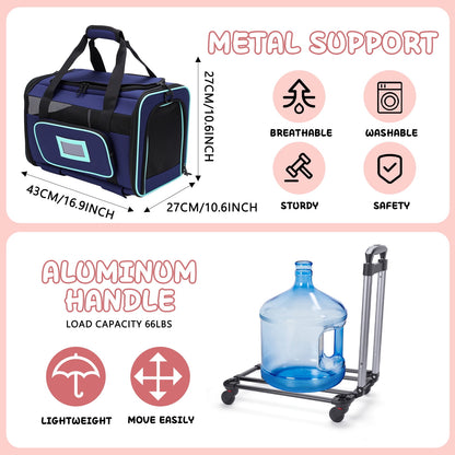 Cat Carrier with Wheels Soft Carrier for Puppy Cats Under 44lbs, Rolling Cat Carrier for Travel, Camping, Outdoor