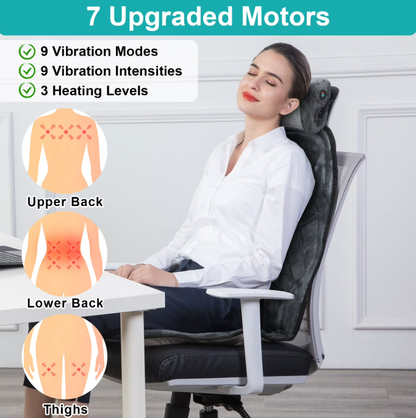 Seat Massager Cushion with Heat & Vibration, Deep Tissue Back & Neck Massage, Chair Pillow for Home, Office, Car