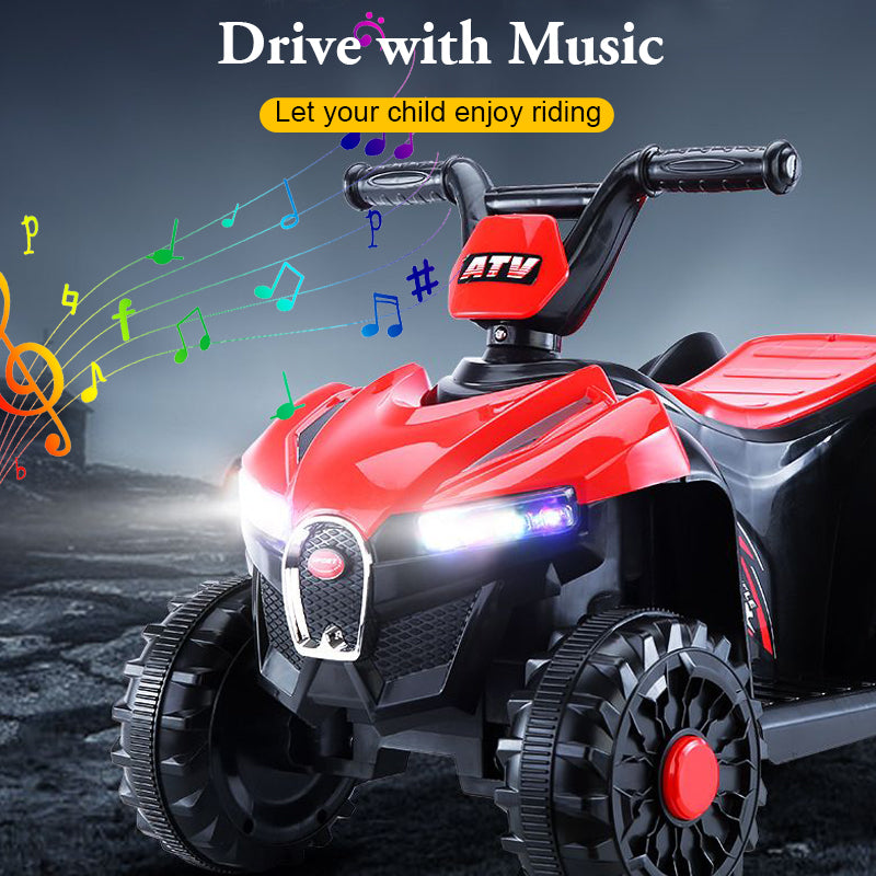 6V Ride on Toys, Kids Ride on ATV with LED Lights, Music, Horn, Electric Cars for Kids with High/Low Speed, Battery Powered Ride on Cars for Girls Boys 3-5 Years Old, Ideal Birthday Gift, Black+Red