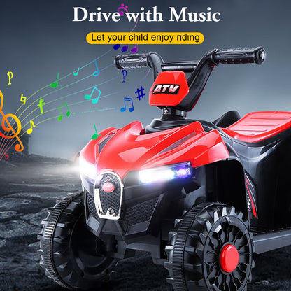 6V Ride on Toys, Kids Ride on ATV with LED Lights, Music, Horn, Electric Cars for Kids with High/Low Speed, Battery Powered Ride on Cars for Girls Boys 3-5 Years Old, Ideal Birthday Gift, Black+Red