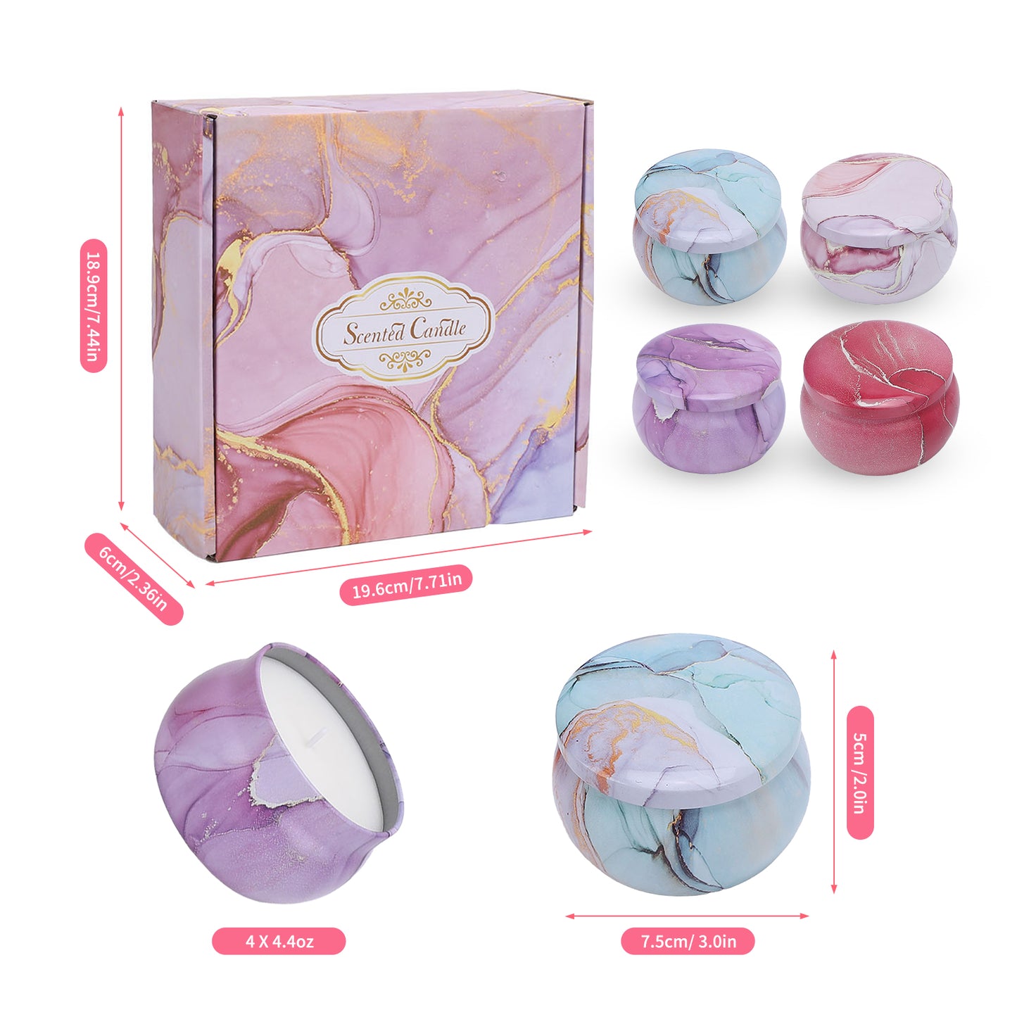4 Pack Scented Candles Gift Set, Soy Wax Scented Somkeless Fragrance Candles 4.4 oz Strongly Fragrance for Stress Relief Birthday Valentine's Day Mother's Day Yoga Wedding