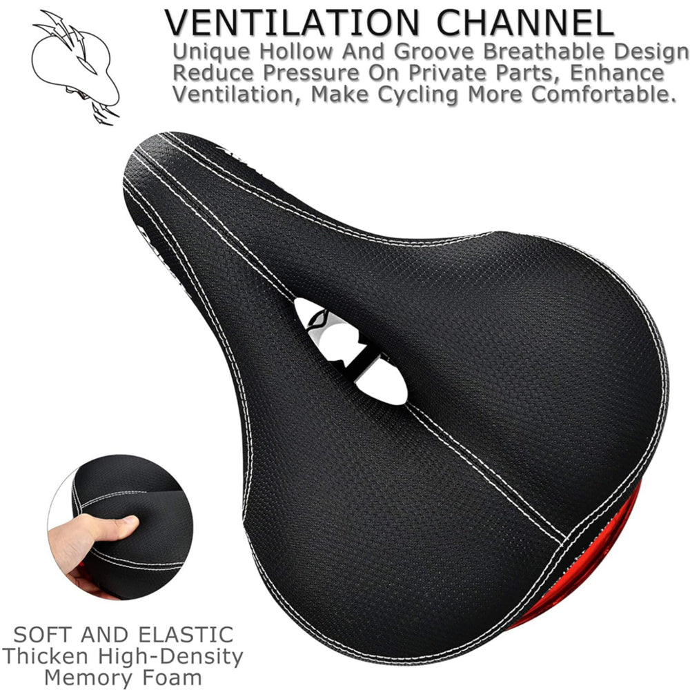 Bike Saddle with Tail Light, Ergonomic Comfortable Bike Seat Cushion, Bicycle Seat for Men Women with Shock Absorption, Waterproof Bicycle Saddle for Stationary/Exercise/Indoor/Mountain/Road Bikes