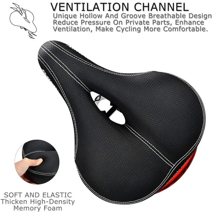 Bike Saddle with Tail Light, Ergonomic Comfortable Bike Seat Cushion, Bicycle Seat for Men Women with Shock Absorption, Waterproof Bicycle Saddle for Stationary/Exercise/Indoor/Mountain/Road Bikes