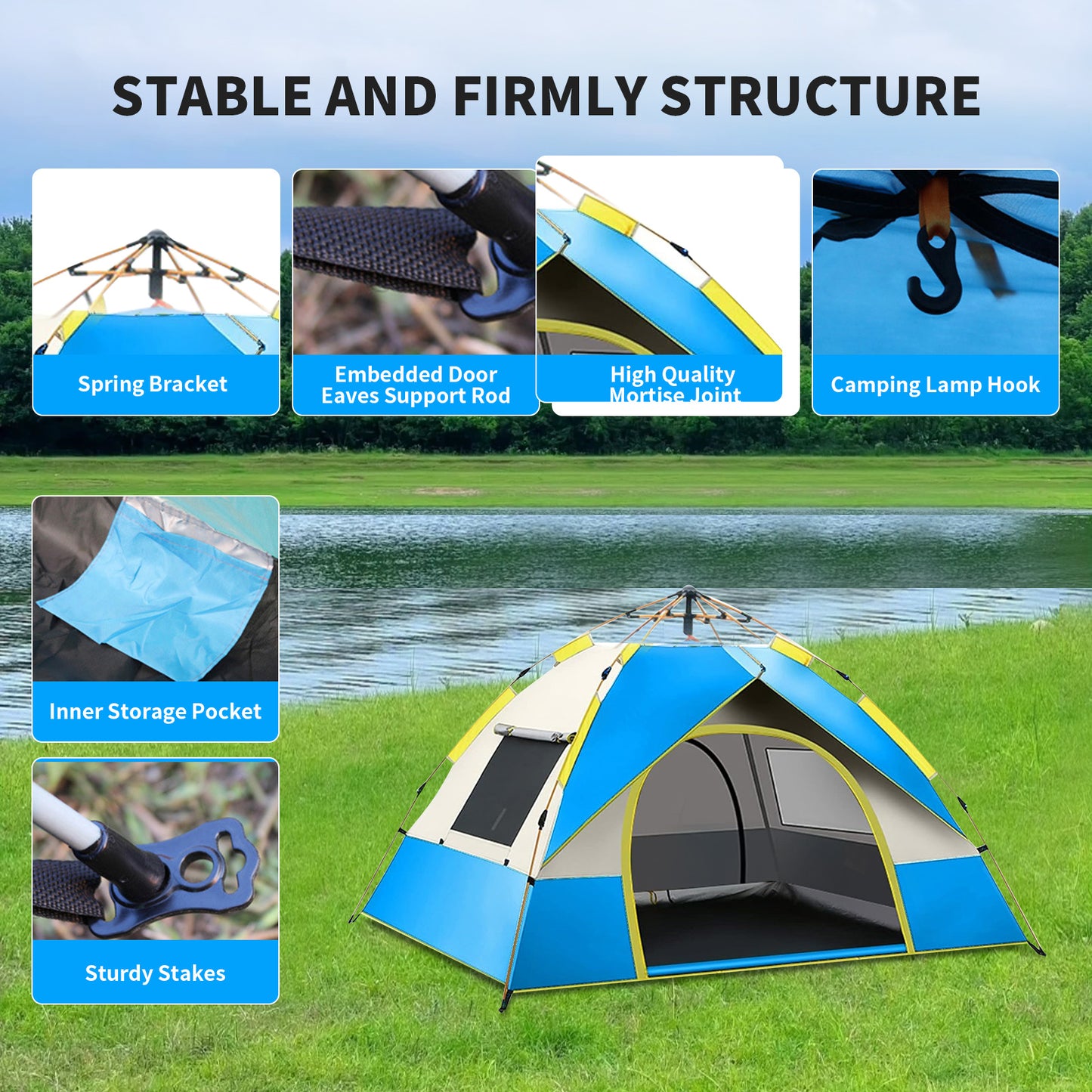 Camping Tent 1/2/3 Person Tents for Family Camp Tent Waterproof Windproof Outdoor for Backpacking Hiking Easy Setup with Storage Bag,8 Ground ding,4 Windproof Rope
