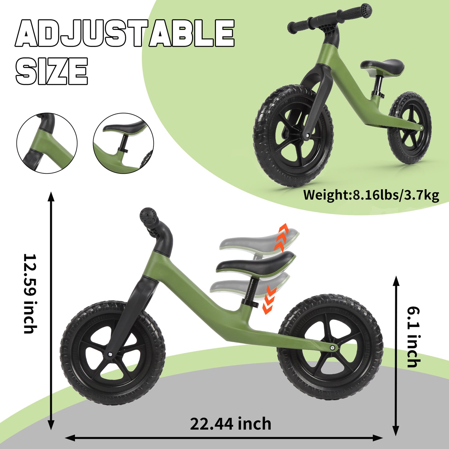 12" Balance Bike for Kids Toddlers Age 18 Months to 5 Years Old Boys Girls Baby Balance Bike Bicycle Gift for 2-4 yrs Old, Green