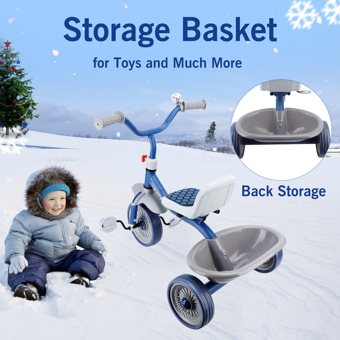 Kids Tricycle for 1-4 Years Old, Toddler Bike Kids Trike for Balance Training, Toddler Tricycle with Pedals and Storage Basket, Baby Bike for Girls Boys with Bell/Adjustable Seat, Beginner Tricycle