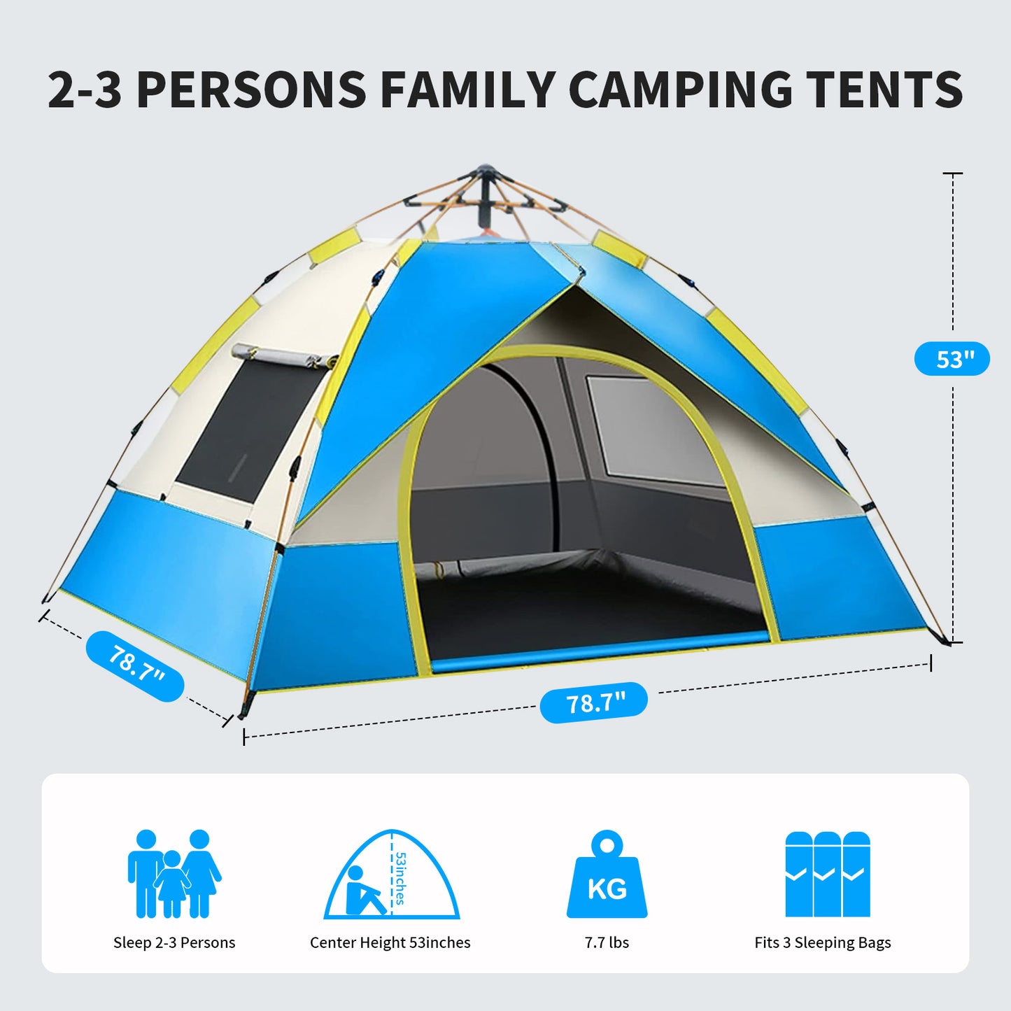 Camping Tent 1/2/3 Person Tents for Family Camp Tent Waterproof Windproof Outdoor for Backpacking Hiking Easy Setup with Storage Bag,8 Ground ding,4 Windproof Rope