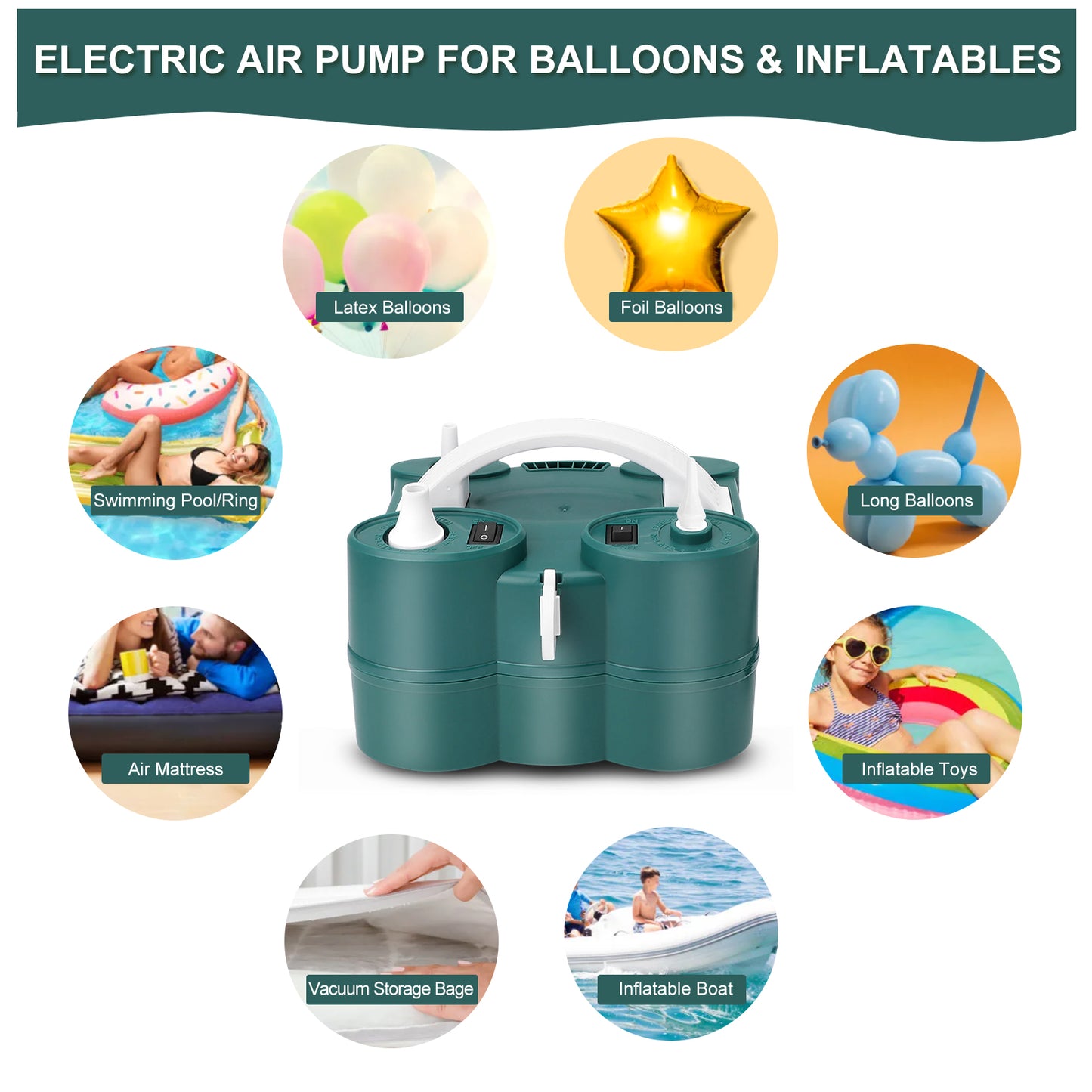 Electric Balloon Pump, 3-in-1 Air Pump for Inflatables and Balloons, for Latex 260q Foil Balloons, Quick-Fill 600W 110V AC Inflator Deflator for Pool Floats Air Mattress