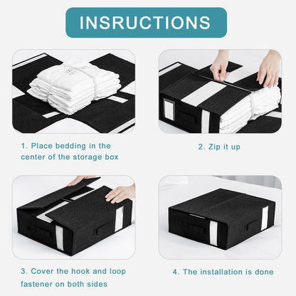 3 Pack Bed Sheet Organizer with Clear Window, Foldable Bed Sheet Storage for Queen or King Size Sheets,Duvet Covers, Pillowcases,Bedding Clothes,Blankets