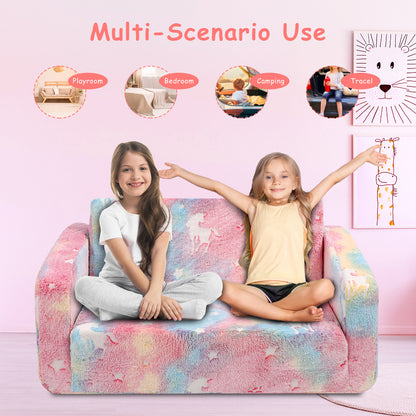 Toddler Couch, Toddler Chair Folding, Kids Couch 2 In 1, In The Dark Open Couch,Baby Convertible Sofa for Playroom Extra Wide Soft 2 Seats, Gifts For Kids, Sleeper For Girls Boys,Pink