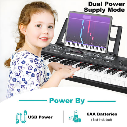 61 Keys Digital Electronic Keyboard Piano Set with Piano Stand, Built In Speakers for Beginners