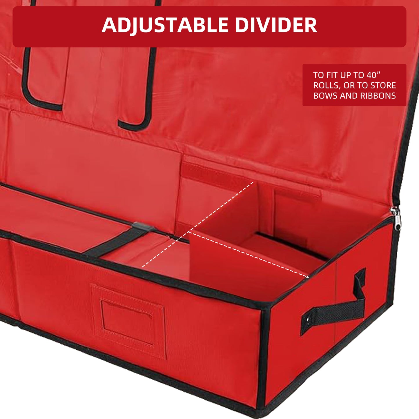 Wrapping Paper Storage for Christmas Gifts Wrapping Paper Underbed Storage Container with Interior Pockets & Adjustable Divider, Fits 24 Rolls