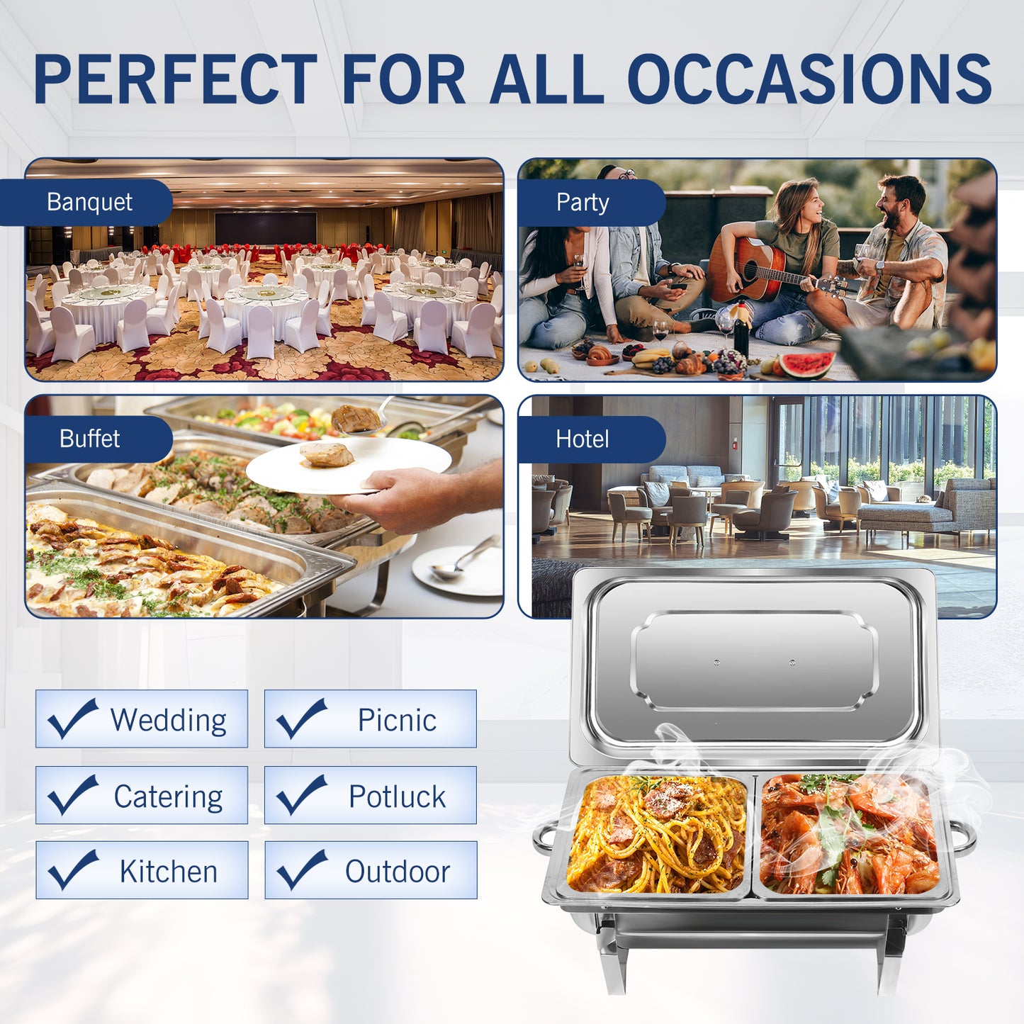 Chafing Dish Buffet Set, 11.6 QT Stainless Steel Rectangular Chafing Dishes 2 Compartment for Buffet, Warmers Sets for Parties, Events, Wedding, Camping, Dinner