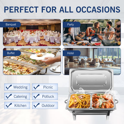 Chafing Dish Buffet Set, 11.6 QT Stainless Steel Rectangular Chafing Dishes 2 Compartment for Buffet, Warmers Sets for Parties, Events, Wedding, Camping, Dinner