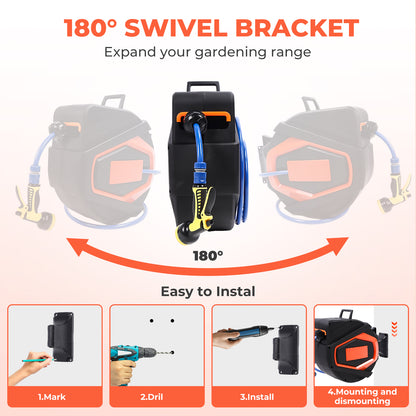 Retractable Garden Hose Reel 5/8 In X 100 Ft Automatic Wall Mounted Water Hose With 10 Pattern Nozzle Any Length Lock Slow Retraction 180 Swivel