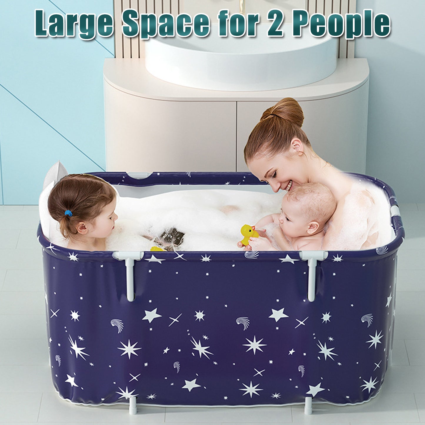 47in Foldable Bathtub Portable Soaking Bath Tub Ice Bathtub Hot Bathtub Bathing Tub for 2 Person with Back Pad for Shower Stall,Thickening With Thermal Foam to Keep