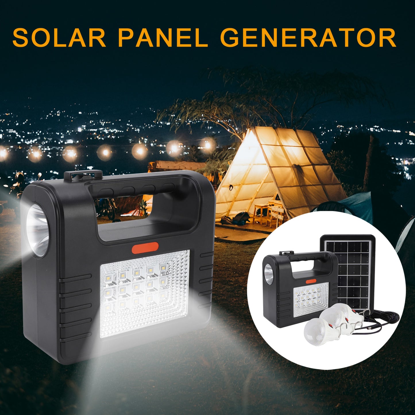 Portable Power Generator Station,18000mah Solar Panel Power Kit Battery Pack Power Station + 3 Bulbs for Outdoor Camping