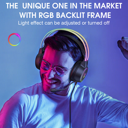 Gaming Headset with Microphone, RGB Rainbow Gaming Headphones for PC PS4 PS5 Laptop, Wired 3.5mm Audio Over Ear Headphone for Kids Adults, Stereo Surround Sound, Noise Canceling Mic, Black