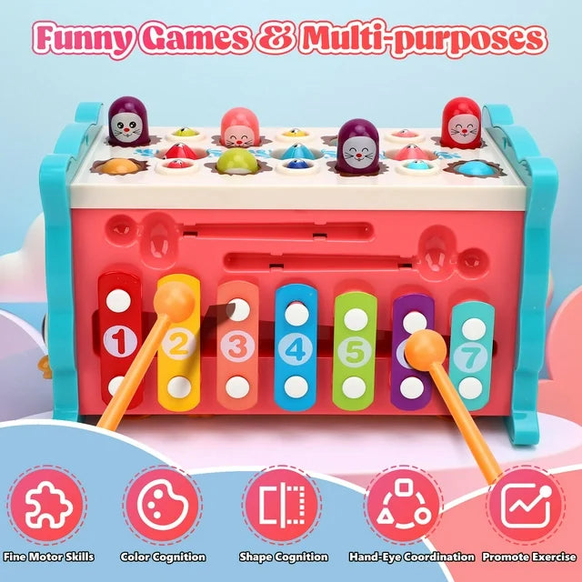 Montessori Toys for 1+ Year Old Boys & Girls Gifts 8 in 1 Toddler Activity Cube Educational Learning Toys for 1 2 3 Year Old Baby Busy Toys with Pounding Xylophone, Number Sorting Maze, Fishing Games