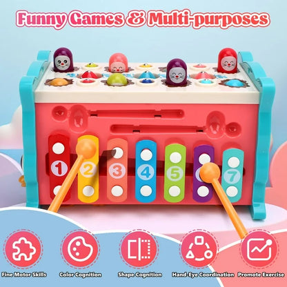 Montessori Toys for 1+ Year Old Boys & Girls Gifts 8 in 1 Toddler Activity Cube Educational Learning Toys for 1 2 3 Year Old Baby Busy Toys with Pounding Xylophone, Number Sorting Maze, Fishing Games