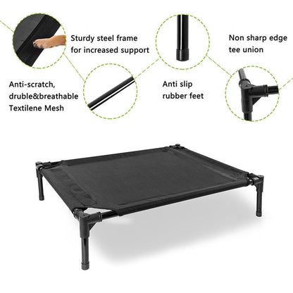 Outdoor Dog Bed with Canopy for Medium Large Dogs, Foldable Elevated Dog Bed, Textilene Mesh, Metal Frame for Indoors, Outdoors, Lawn