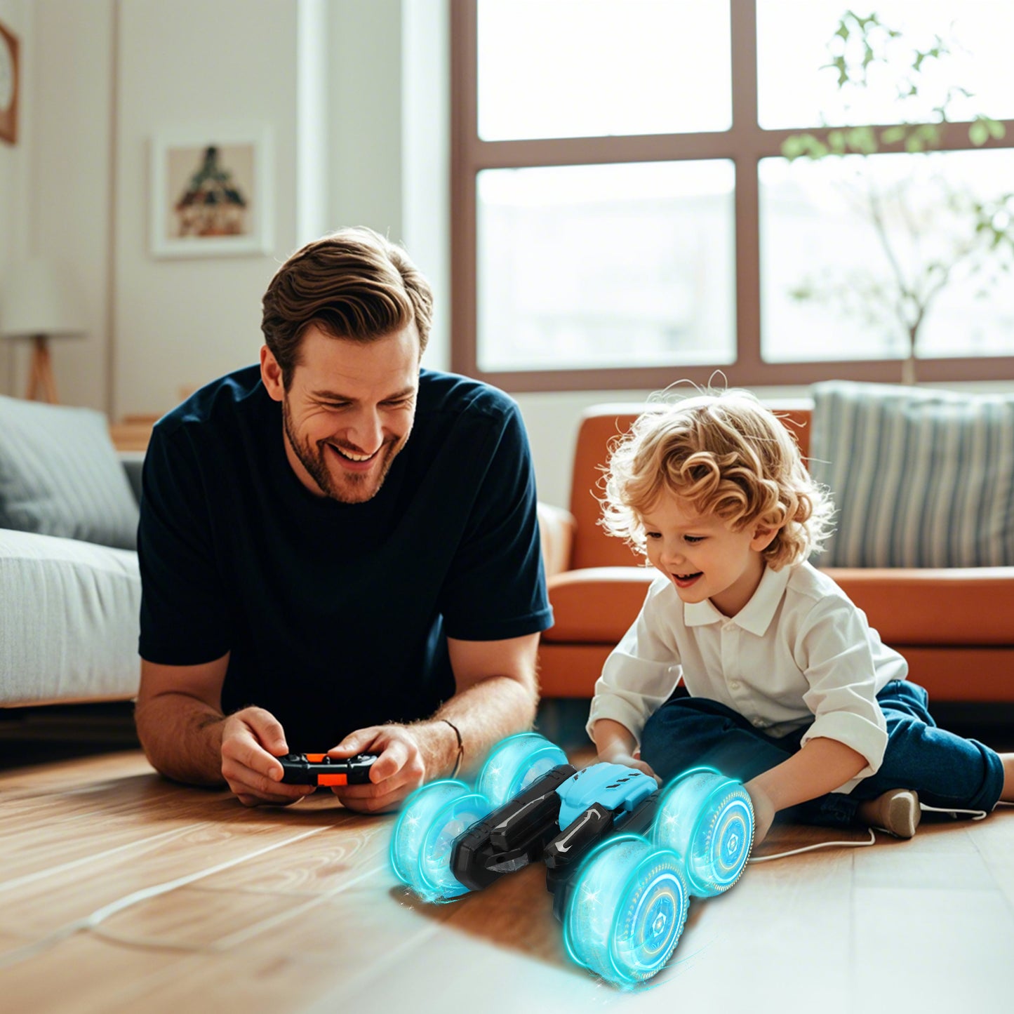 RC Stunt Car with Sound & LED Light Letters Double-Sided Drift 360-degree Flips Rotating Car Toy for Kids 3-12 Year Old, 4WD Remote Control Stunt Car for Boys Kids Girls