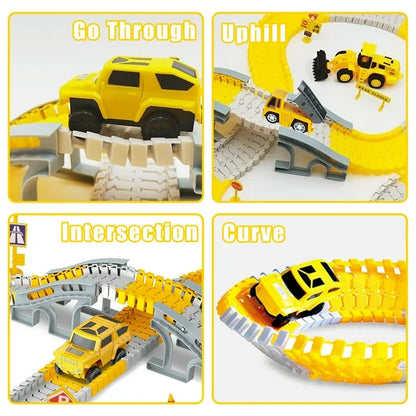 255 PCS Construction Race Tracks for Kids Toys, 4 Construction Cars and Flexible Race Track Playset, Create A Engineering Road Games Engineering Toys for 3 4 5 6 Year Old Boys Girls Toddler Gifts