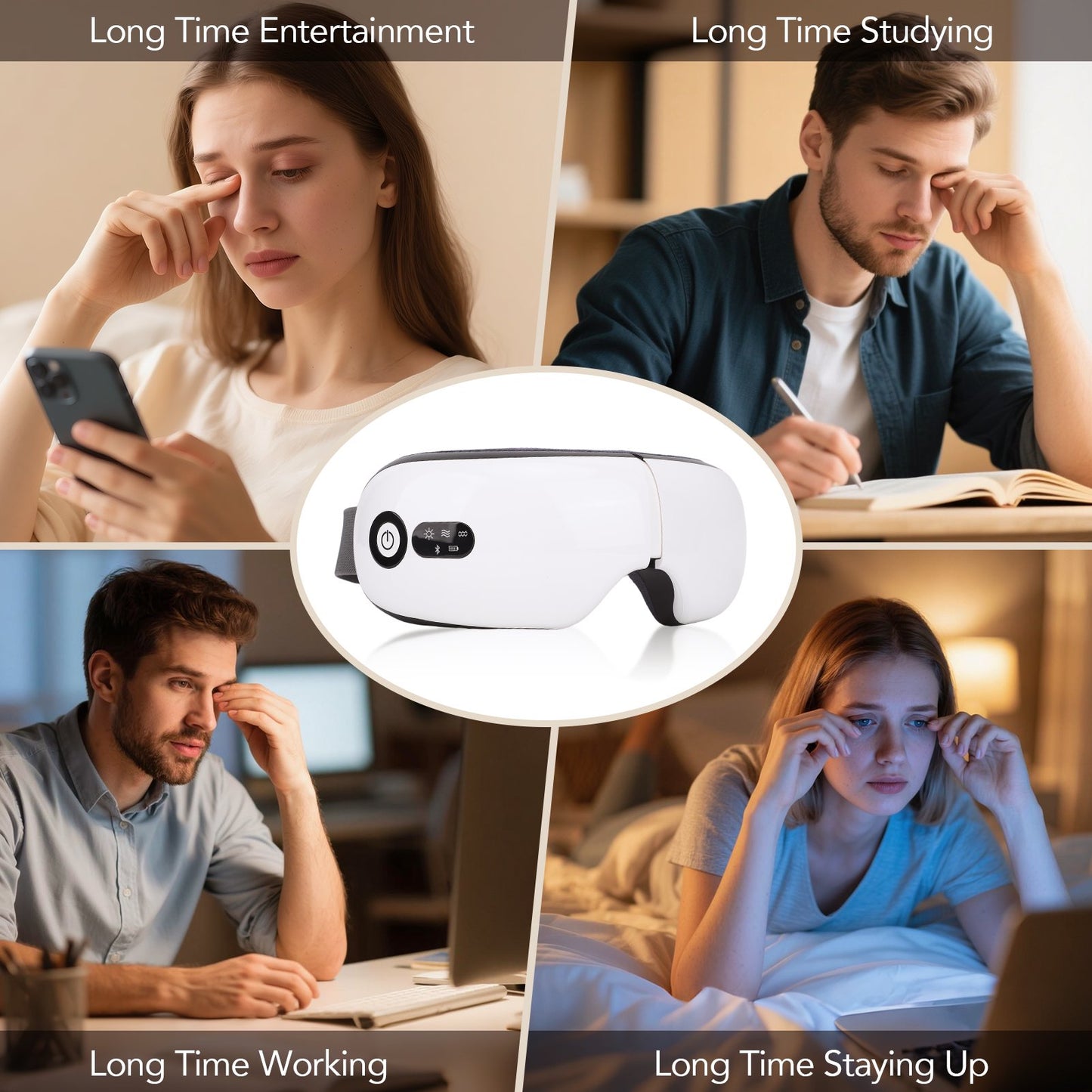 Eye Massager with Heat Rechargeable Hot Compress Eye Massage Machine with Bluetooth Speaker for Travel Office Home