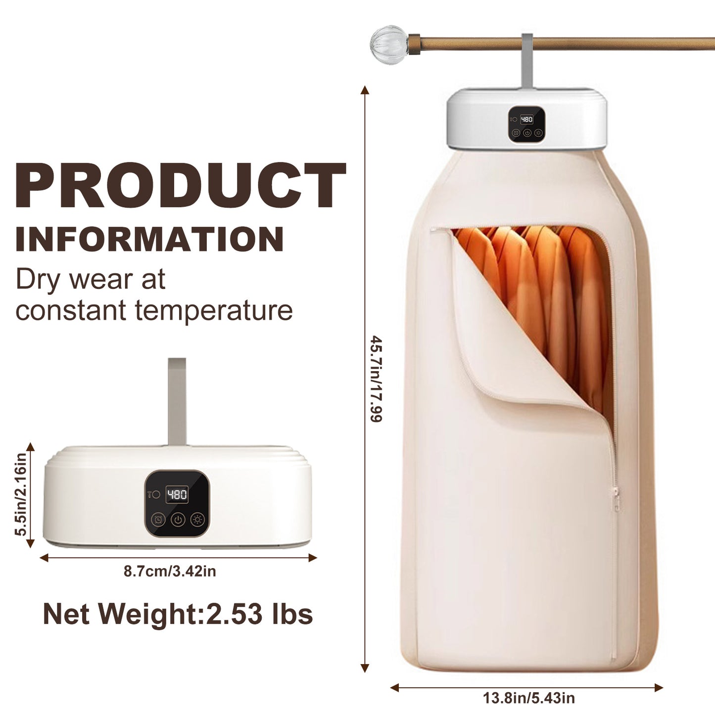 600W Mini Laundry Dryers With Remote Control, Small Compact Foldable Electric Drying Machine with Dry Bag for Travel,RV, Home,Apartment