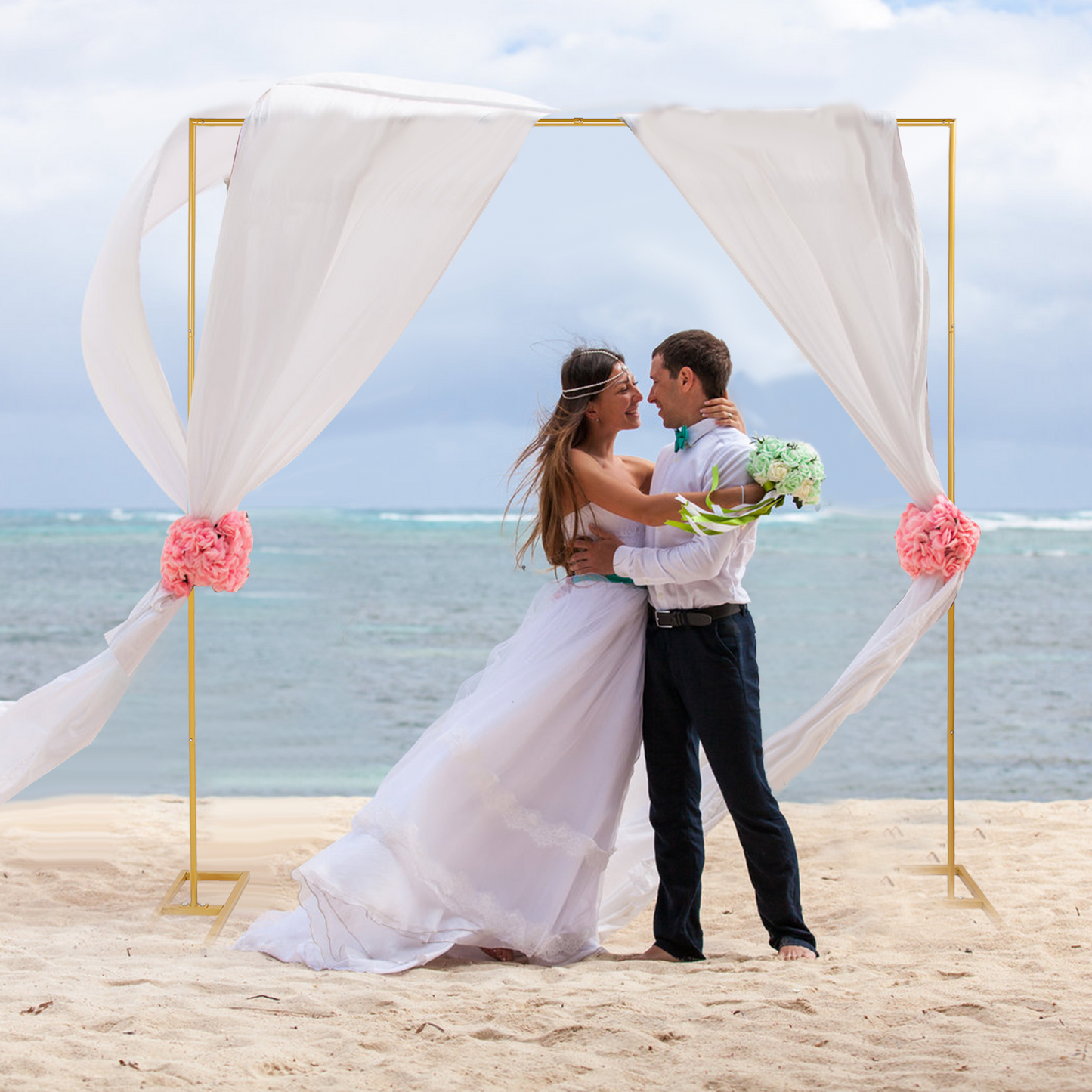 6.5FT Wedding Arch For Ceremony Balloon Arch Stand with 4 Pedestal Nails Metal Arch Backdrop Stand For Parties Birthday Wedding Square Background Stand Garden Arch