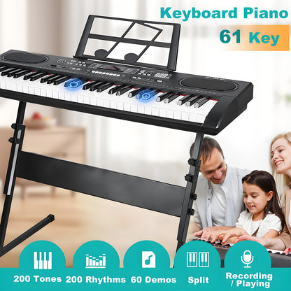 61 Keys Digital Electronic Keyboard Piano Set with Piano Stand, Built In Speakers for Beginners