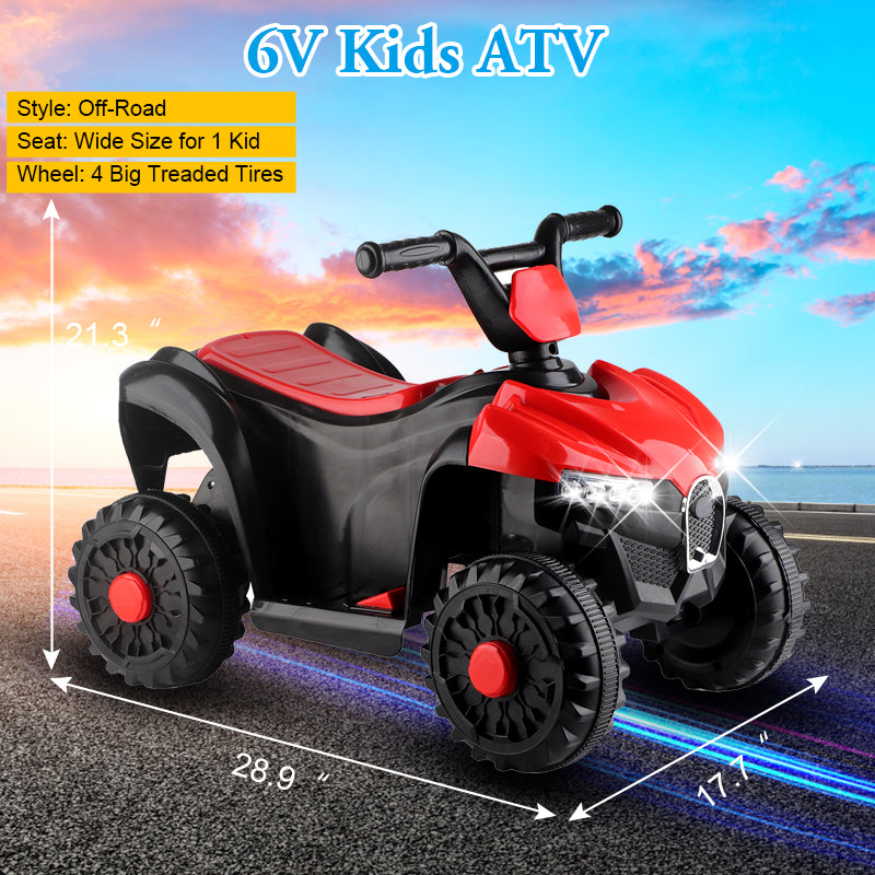 6V Ride on Toys, Kids Ride on ATV with LED Lights, Music, Horn, Electric Cars for Kids with High/Low Speed, Battery Powered Ride on Cars for Girls Boys 3-5 Years Old, Ideal Birthday Gift, Black+Red