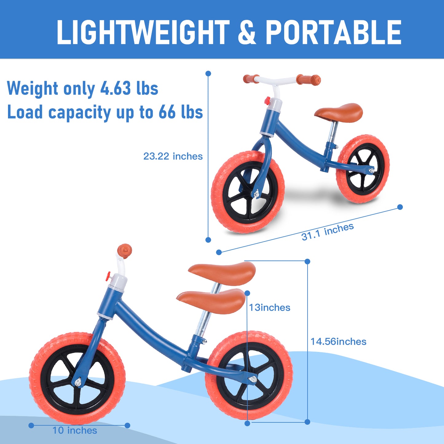 Balance Bike for Kids, Lightweight Toddler Bike with Adjustable Seat Comfort Handlebar, 10" Toddlers Balance Bike for 1 to 4 Years Old Boys Girls, No Pedal Toddler Bicycle Ride on Toys for Toddlers